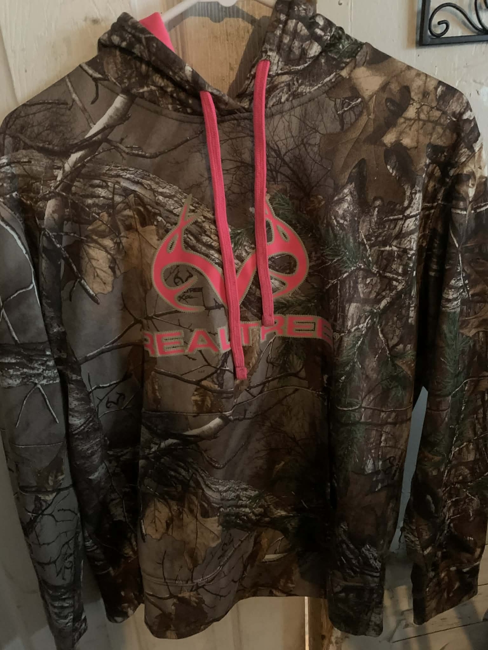 Realtree Men's Camo Hoodie with Pink Logo and Drawstrings